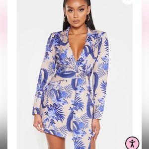 Nude Floral Wrap Mini Dress